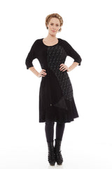 Black Crew neck 3/4 Sleeves Patchwork Flared Dress