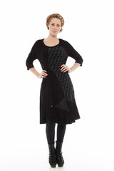 Black Crew neck 3/4 Sleeves Patchwork Flared Dress