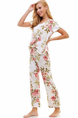 Loungewear set for women's floral short sleeve and pants