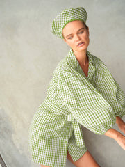 MEGHAN Mini Gingham Dress, in Olive Green