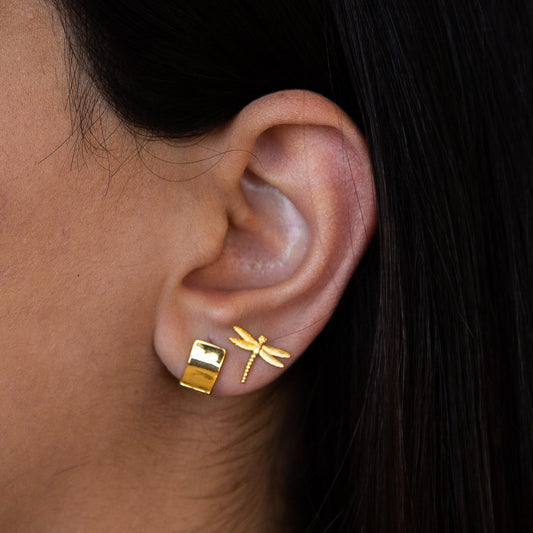 Golden Lock Rectangle Earrings