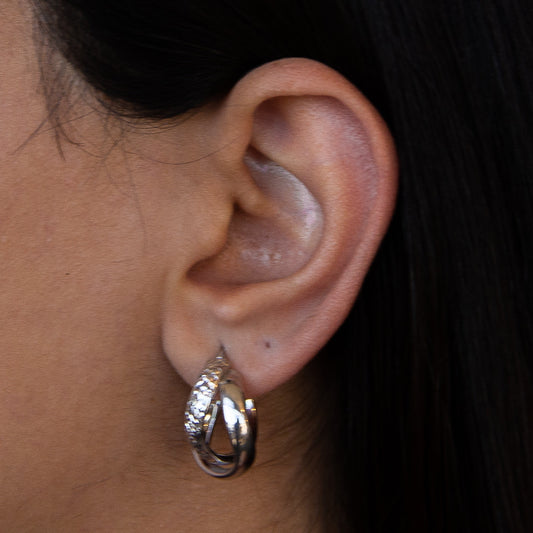 Italian Twisted Duo Silver Hoop Earrings