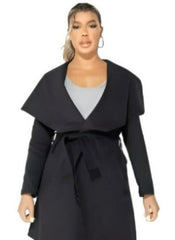 MID LENGTH OVERSIZED BELTED WATERFALL COAT