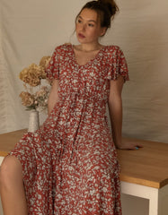 Lysandre Midi Dress Floral Print Rust