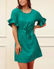 Myriam Dress Belted Shift Linen Blend Solid