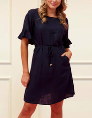 Myriam Dress Belted Shift Linen Blend Solid