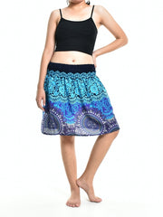 Bohotusk Blue Sun Glow Print Short Skirt SM to LXL