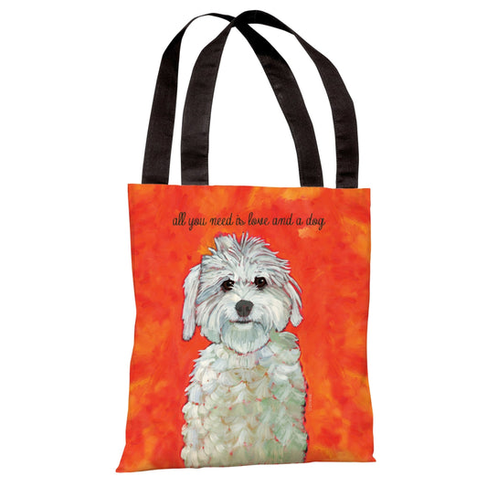 One Bella Casa 71022TT18P 18 in. Love & a Dog Polyester Tote Bag by Ur