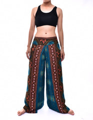 Bohotusk Teal Peacock Print Womens Palazzo Pants S/M (UK 8 - 10)