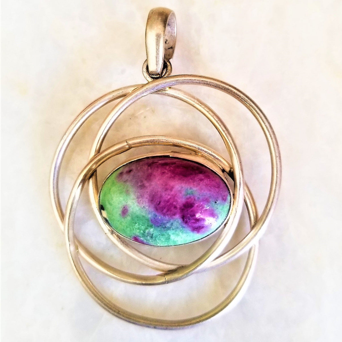 Hand wrapped Natural Ruby Zoisite Unique Silver Pendant