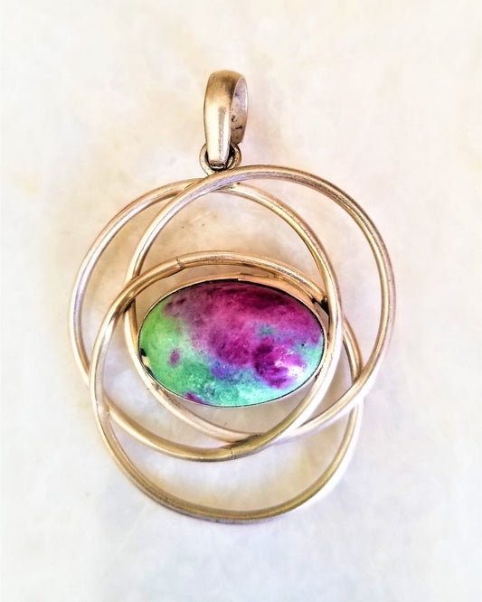 Hand wrapped Natural Ruby Zoisite Unique Silver Pendant