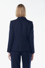 Navy Peak-Lapels Single-Breasted Blazer