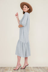 Boat Neck Short Sleeve Asymmetric Ruffle Tiered Hem Casual Loose Dress