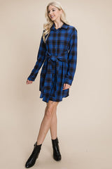 Belted Casual Tunic Cotton Plaid T Shirt Dresses