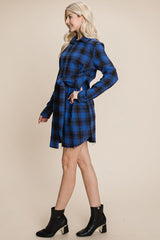 Belted Casual Tunic Cotton Plaid T Shirt Dresses