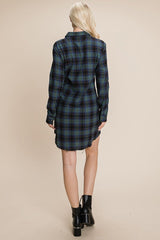 Belted Casual Tunic Cotton Plaid T Shirt Dresses