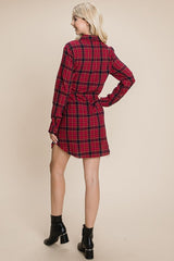 Belted Casual Tunic Cotton Plaid T Shirt Dresses