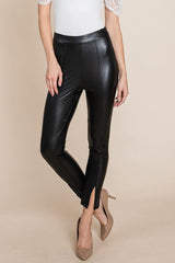 Slit Hem Faux Leather Pants Leggings