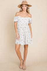 Puff Sleeve Smocked Off the shoulder Tiered Dress