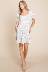 Puff Sleeve Smocked Off the shoulder Tiered Dress