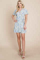 Floral Ruffled Asymmetrical Hem Wrap Dress