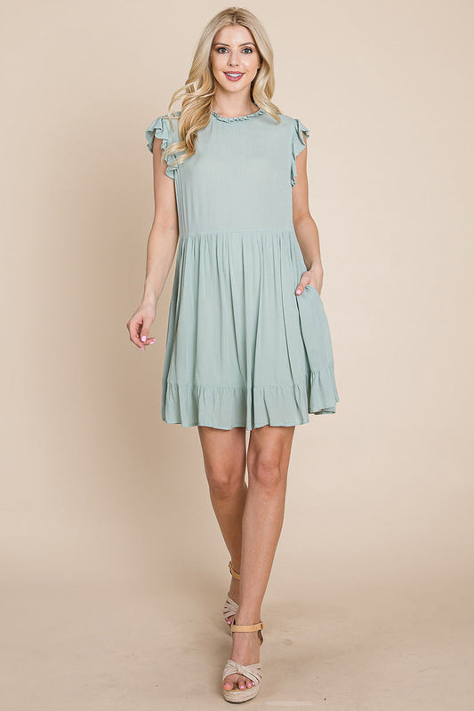 Ruffled Sleeveless Babydoll dress with pockets