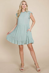 Ruffled Sleeveless Babydoll dress with pockets