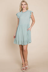 Ruffled Sleeveless Babydoll dress with pockets