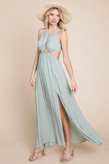 Split Front Cut Out Halter Maxi Dress