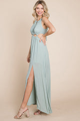 Split Front Cut Out Halter Maxi Dress