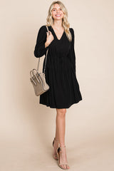 Long Sleeve Tiered Waist String Ruched Dress