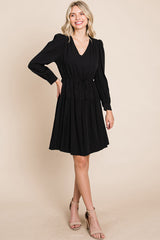 Long Sleeve Tiered Waist String Ruched Dress