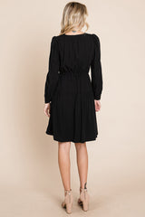 Long Sleeve Tiered Waist String Ruched Dress