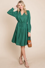 Long Sleeve Tiered Waist String Ruched Dress