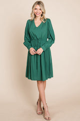 Long Sleeve Tiered Waist String Ruched Dress