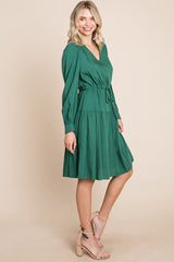 Long Sleeve Tiered Waist String Ruched Dress