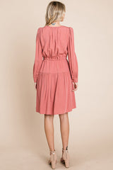 Long Sleeve Tiered Waist String Ruched Dress