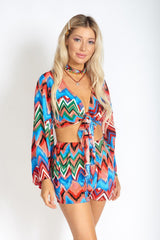 Rainbow Waves Bohemian Front Tying Crop Top