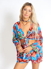 Rainbow Waves Bohemian Front Tying Crop Top