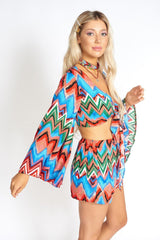 Rainbow Waves Bohemian Front Tying Crop Top