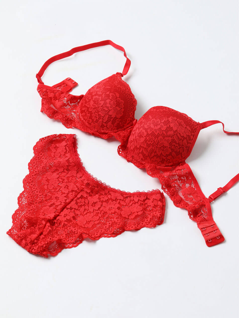 Red Lace Half Cup Bra Set