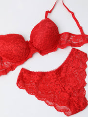 Red Lace Half Cup Bra Set
