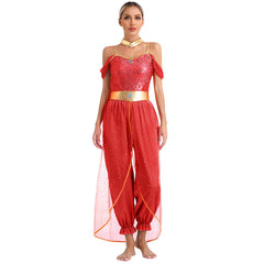 Womens Cosplay Arabian Princess Costume Spangles Jumpsuit Stage Dance