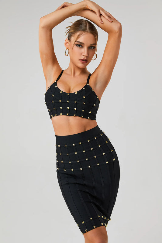 Black White Blue Green Women Sleeveless Sexy Strap Rivet Bodycon