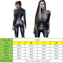 Halloween Devil Ghost Cosplay Costumes Women Bodysuit Skeleton Printed