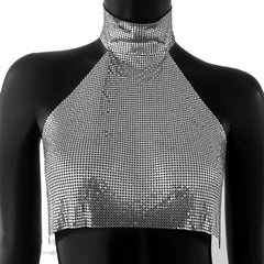 Metal Sequin Top Splice Waistcoat Crop Tops Women Nightclub Streetwear