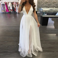 White Dress For Women Civil Wedding Maxi Slip Dress Bridesmaid Banquet