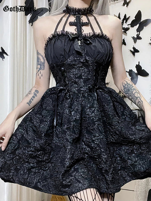 Goth Dark Mall Gothic Emo Jacquard A-line Dresses Elegant Grunge