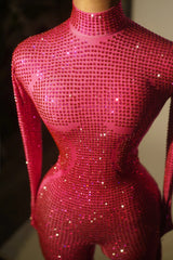 Sparkly Full Rhinestones Jumpsuit for Women Sexy Dance Costume