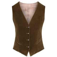 Women's Velvet Vest V-neck 4 Button Business Slim Fit Waistcoat Work